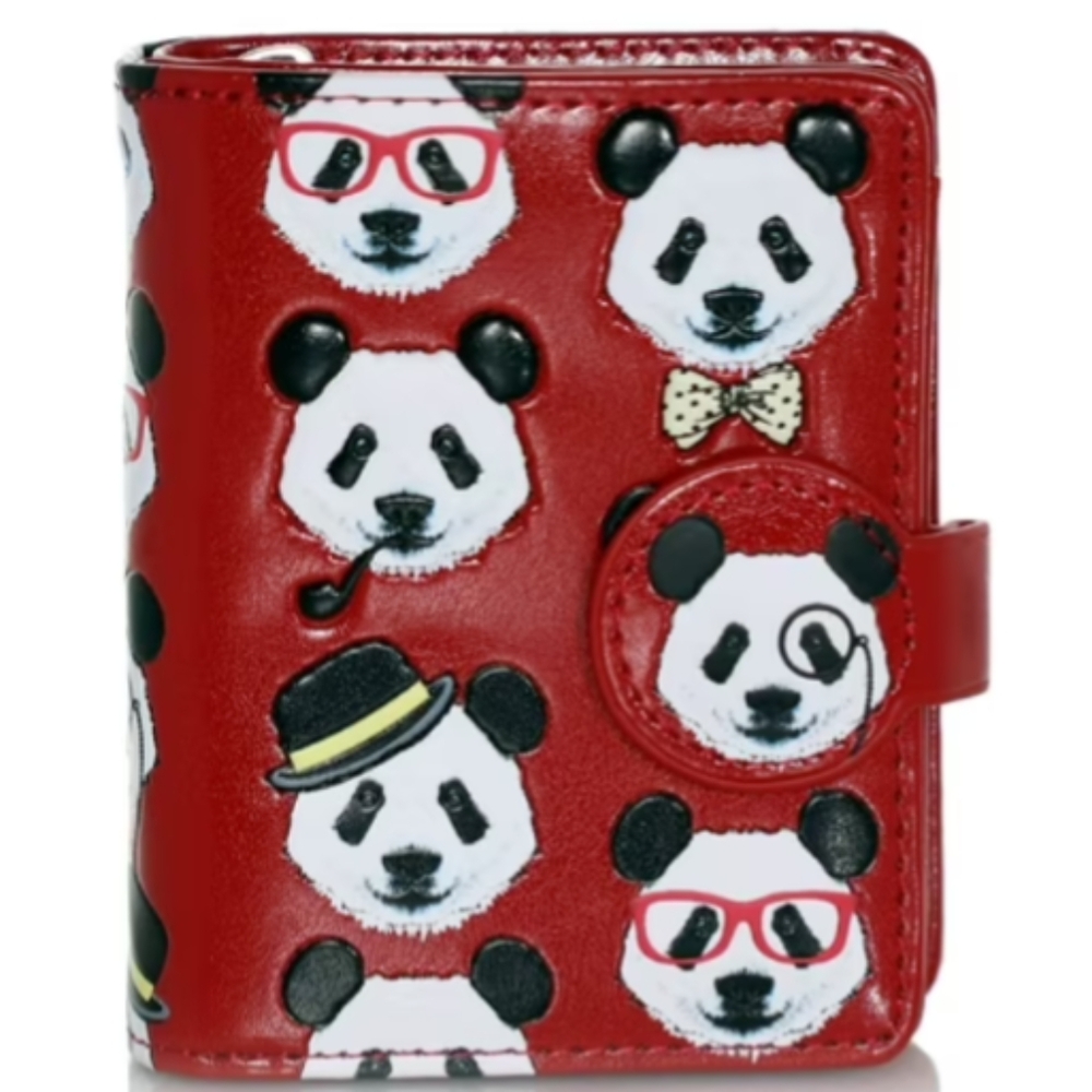SHAGWEAR  Small Wallet Premium Vegan Leather Panda Pattern Red Purse Clutch Bag
